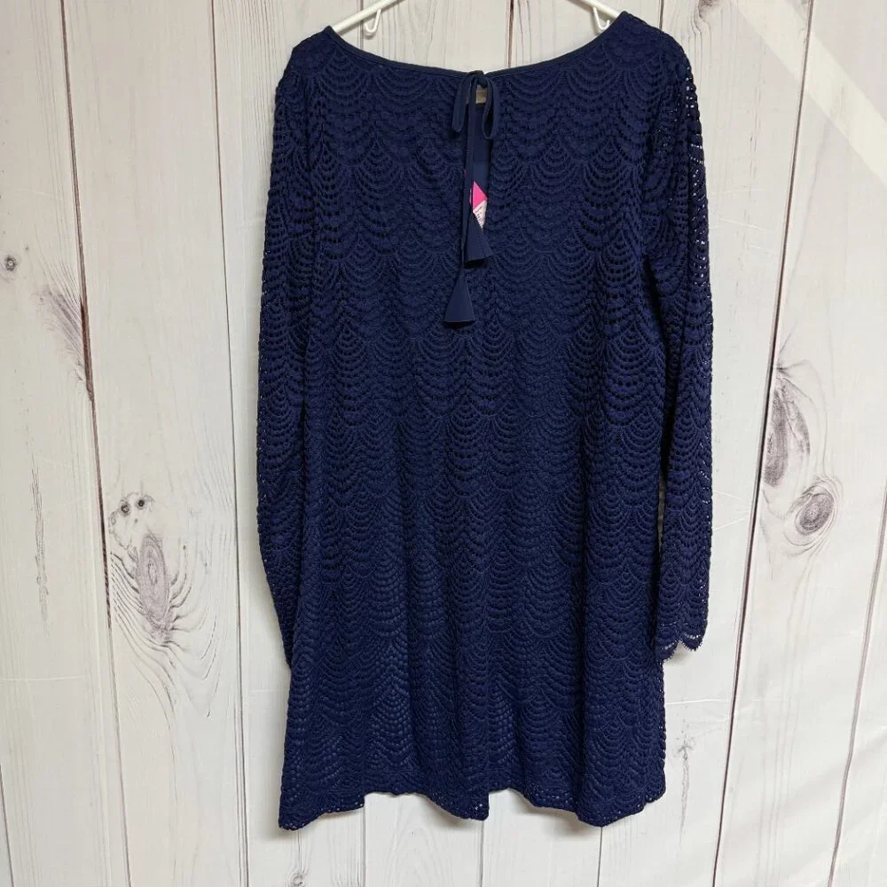 Lilly Pulitzer Ophelia Dress Women’s Extra Large True‎ Navy Scalloped  Lace NWT